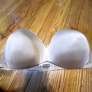 Lily of France Strapless Bra 38D Clear Straps Lingerie Beige EUC
